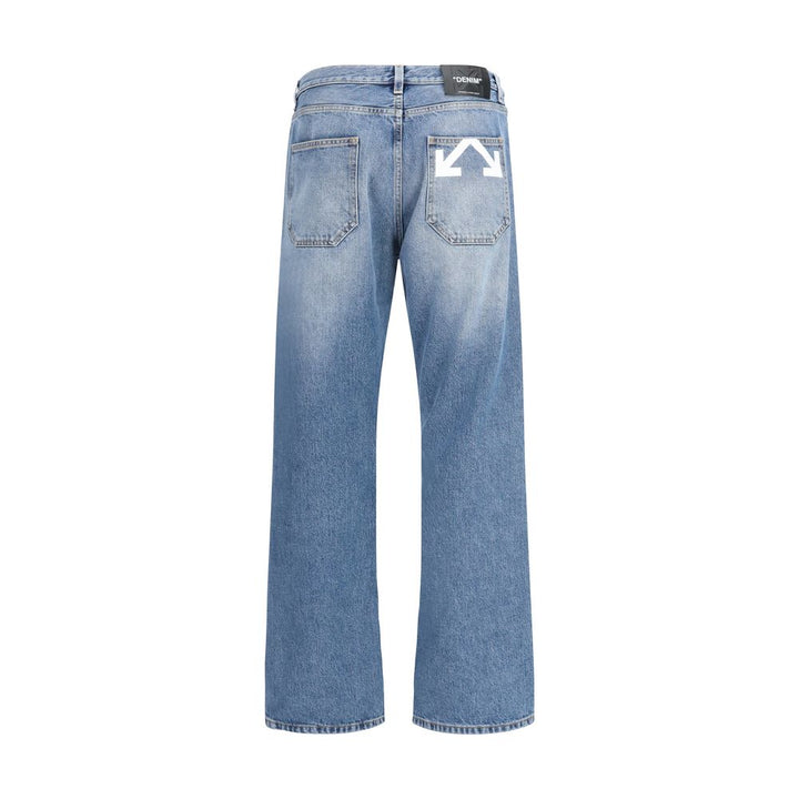 Off-White Blue Cotton Relaxed Fit Jeans