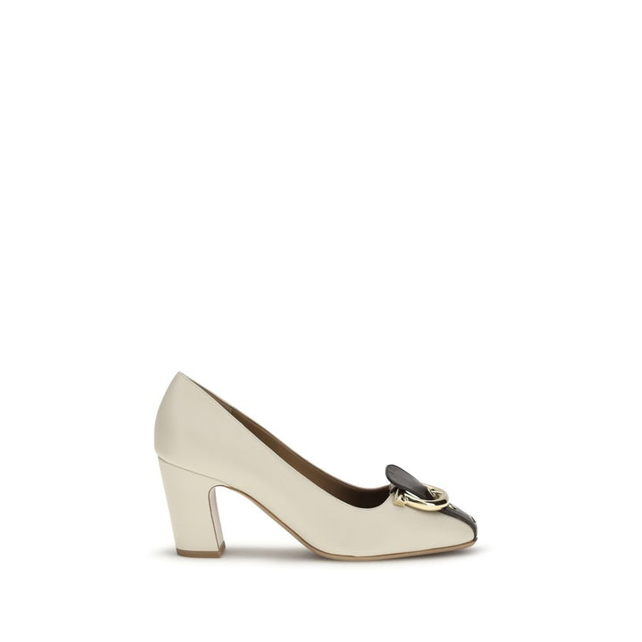 Escarpins Ferragamo en cuir de veau beige Bos Taurus à talon haut