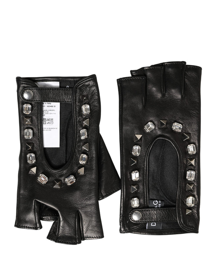 Dolce & Gabbana Femme Gants Moufles Noirs Ornés Longueur Poignet