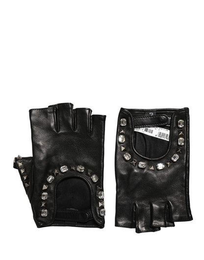 Dolce & Gabbana Black Embellished Wrist Length Mitten Women Gloves