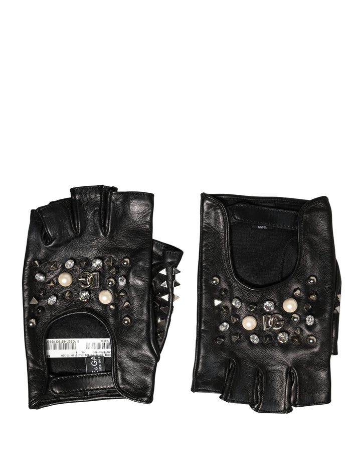 Gants mitaines noirs ornés Dolce & Gabbana pour femme (longueur poignet)