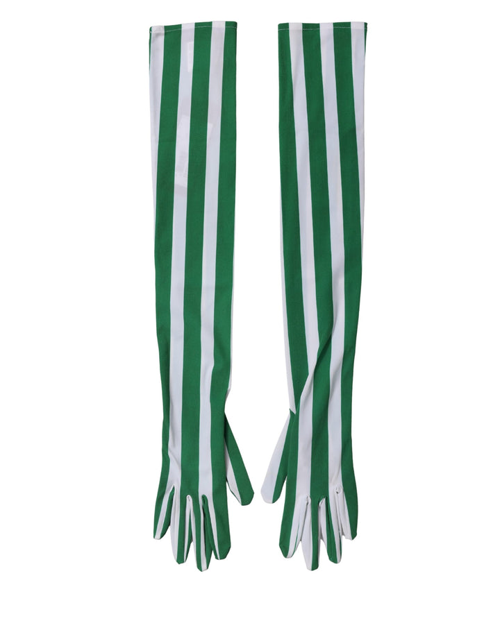 Gants femme Dolce & Gabbana en nylon rayé vert et blanc, longueur coude