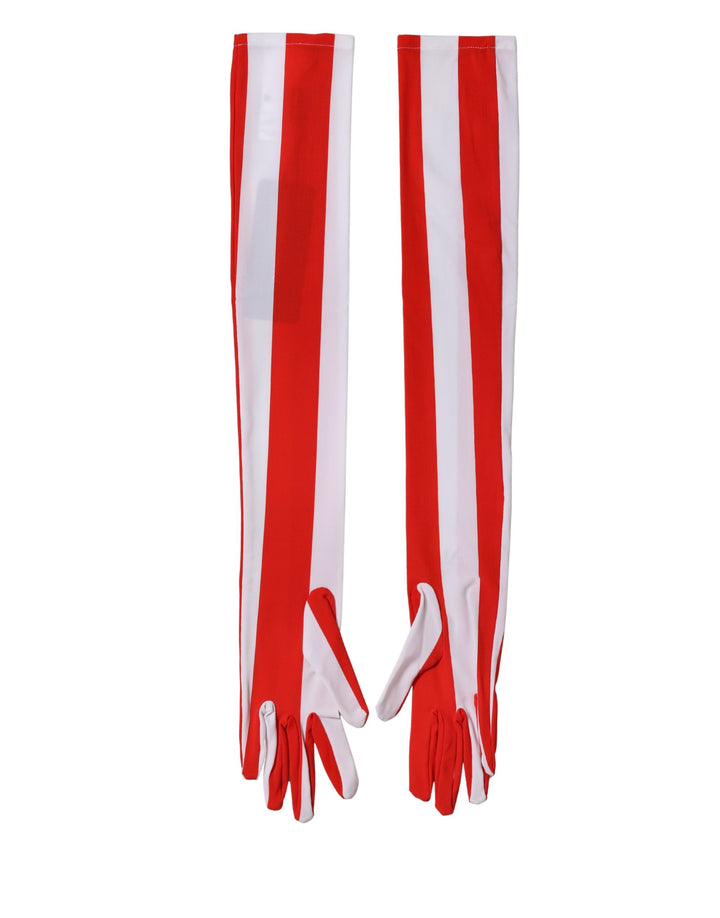 Dolce & Gabbana Gants mi-longs rouges et blancs rayés en nylon pour femme