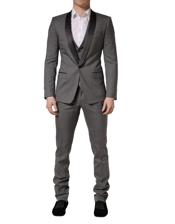 Costume 3 pièces Dolce & Gabbana en laine grise, coupe droite, 1 bouton