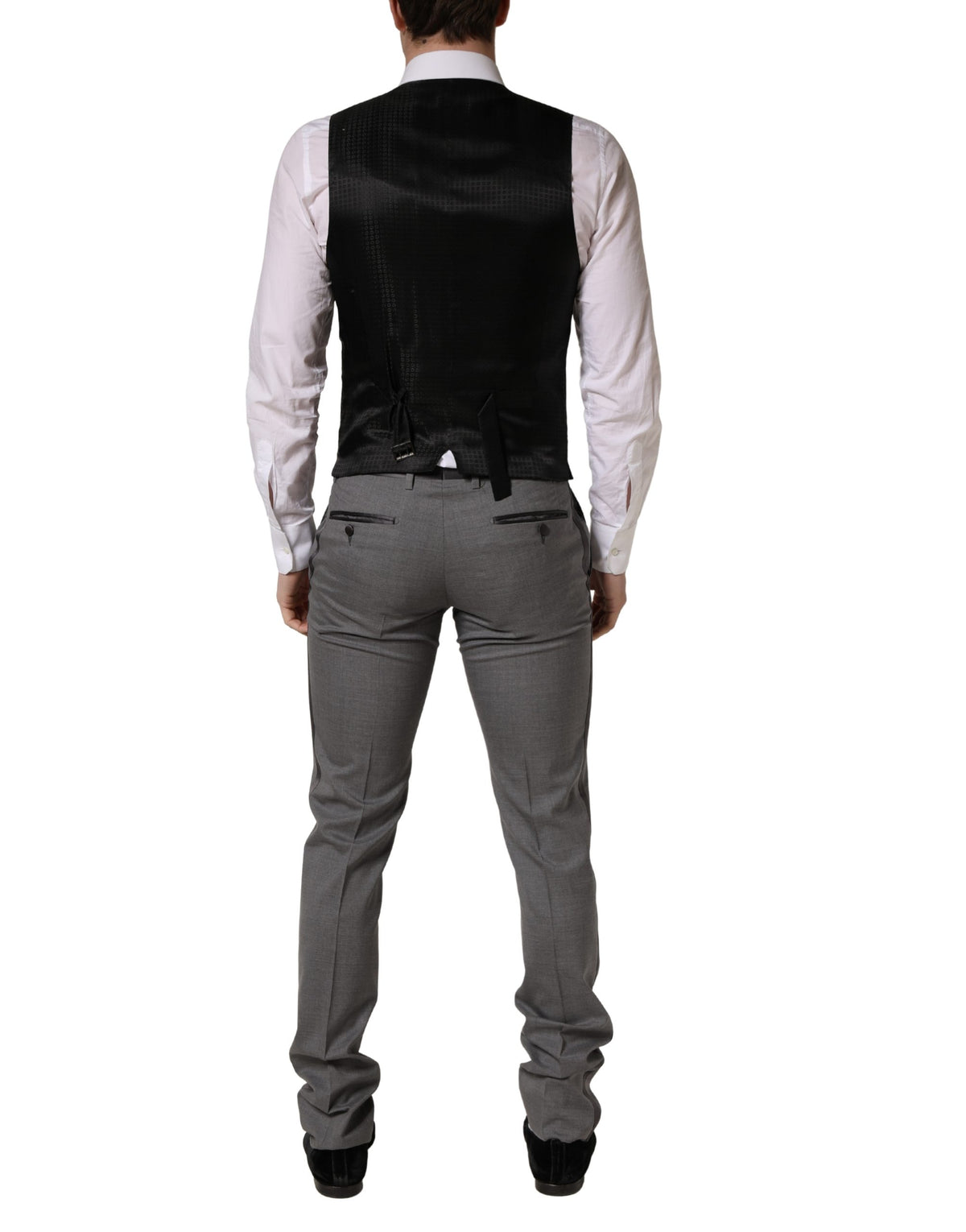 Costume 3 pièces Dolce & Gabbana en laine grise, coupe droite, 1 bouton