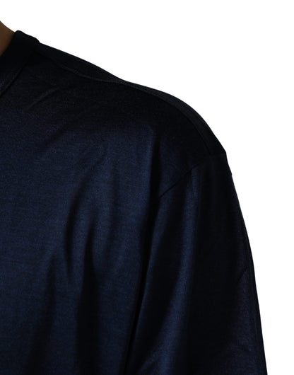 Dolce & Gabbana Dark Blue Silk Short Sleeve CrewNeck T-shirt