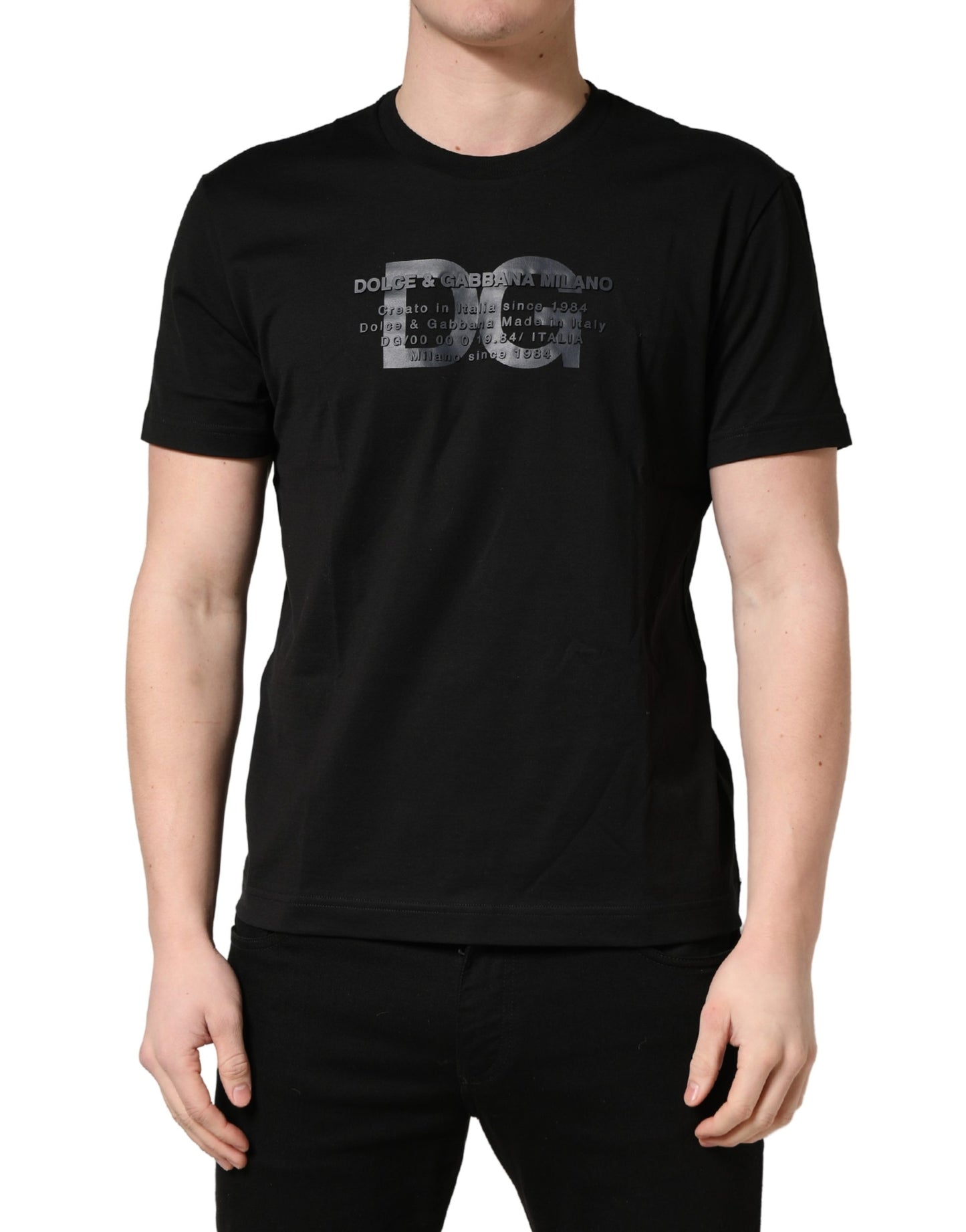 Camiseta de algodón con cuello redondo y estampado DG con logo MASQ en negro +39