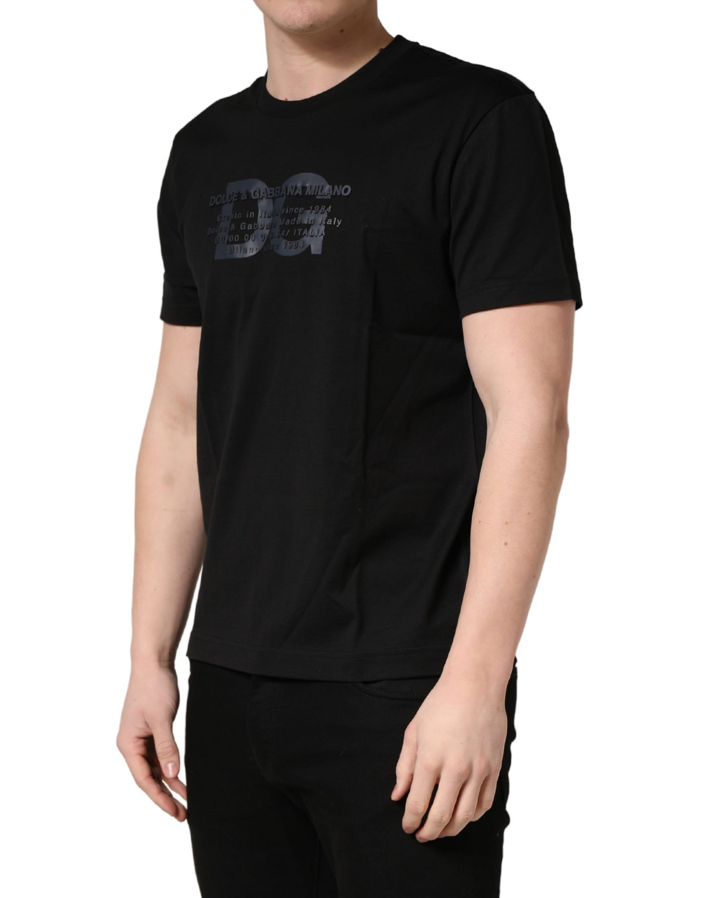 Camiseta de algodón con cuello redondo y estampado DG con logo MASQ en negro +39