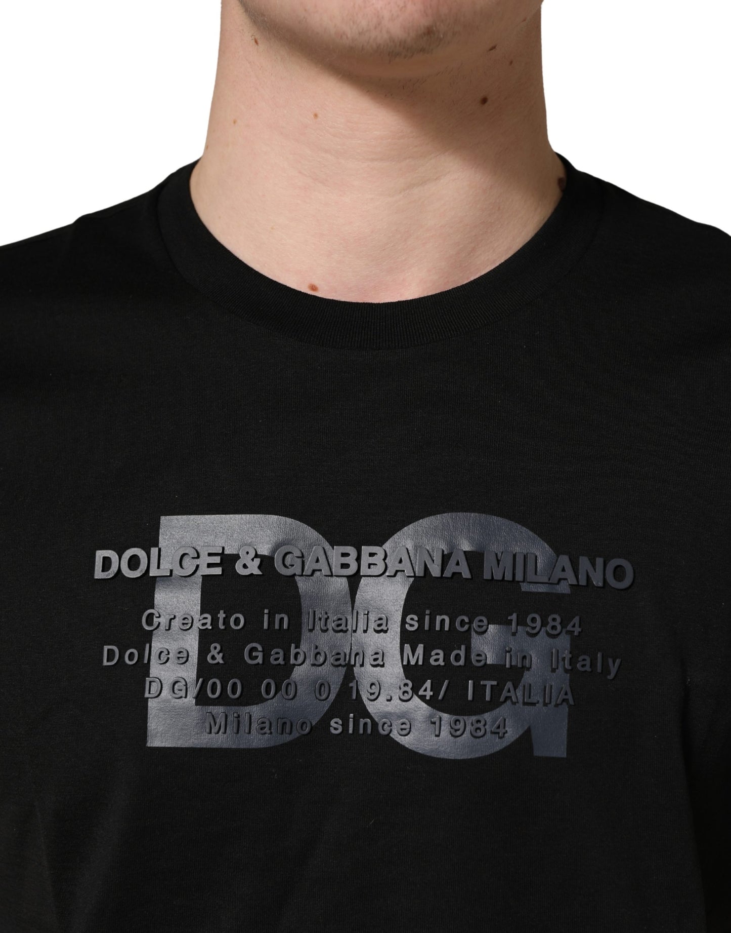 Camiseta de algodón con cuello redondo y estampado DG con logo MASQ en negro +39