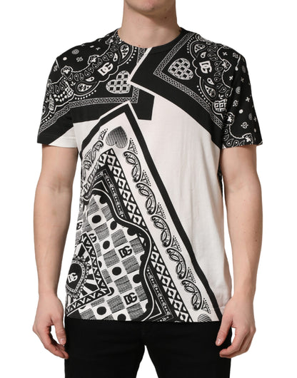 T-shirt en coton à col rond et bandana noir et blanc Dolce & Gabbana