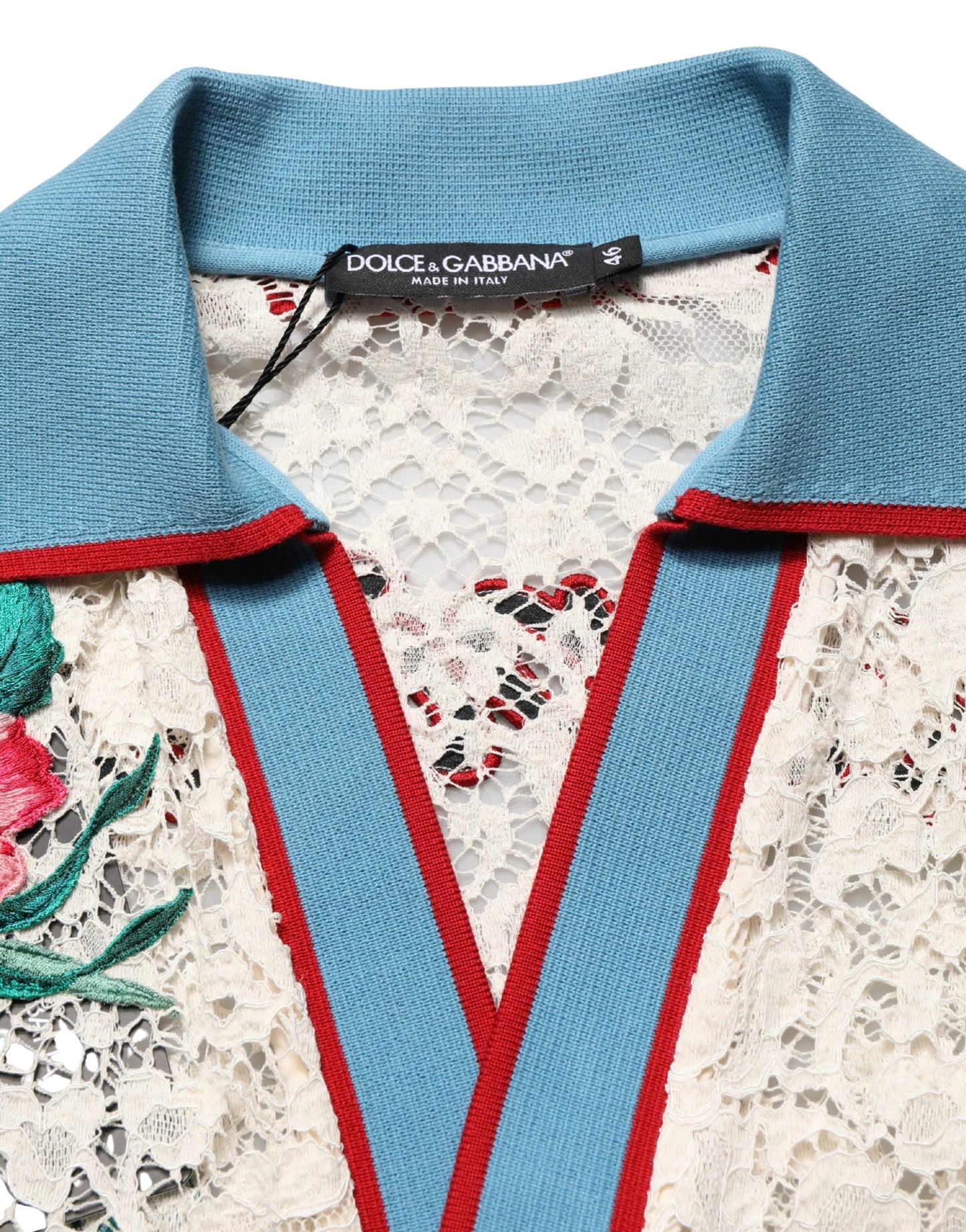 Camiseta tipo polo de encaje con diseño floral beige de Dolce & Gabbana Tennis Club