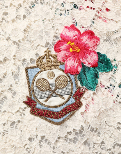 Camiseta tipo polo de encaje con diseño floral beige de Dolce & Gabbana Tennis Club