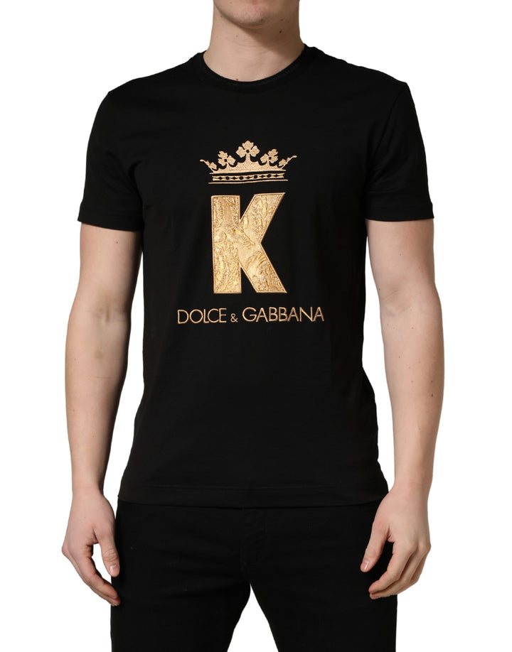 Camiseta de cuello redondo para hombre de algodón con parche King de Dolce & Gabbana negra