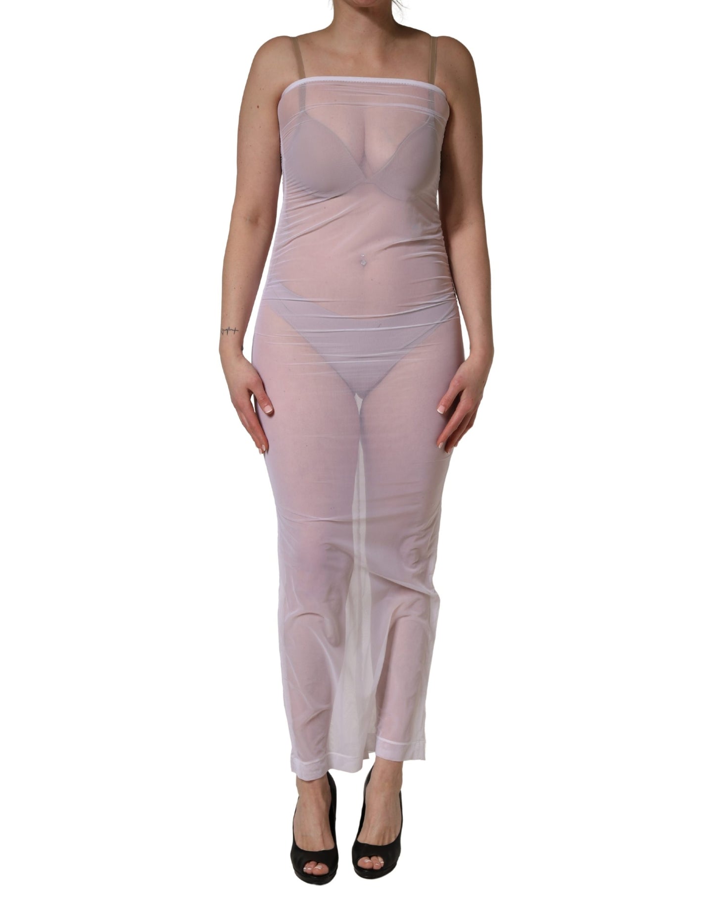 Robe longue fourreau Dolce & Gabbana en nylon extensible transparent blanc