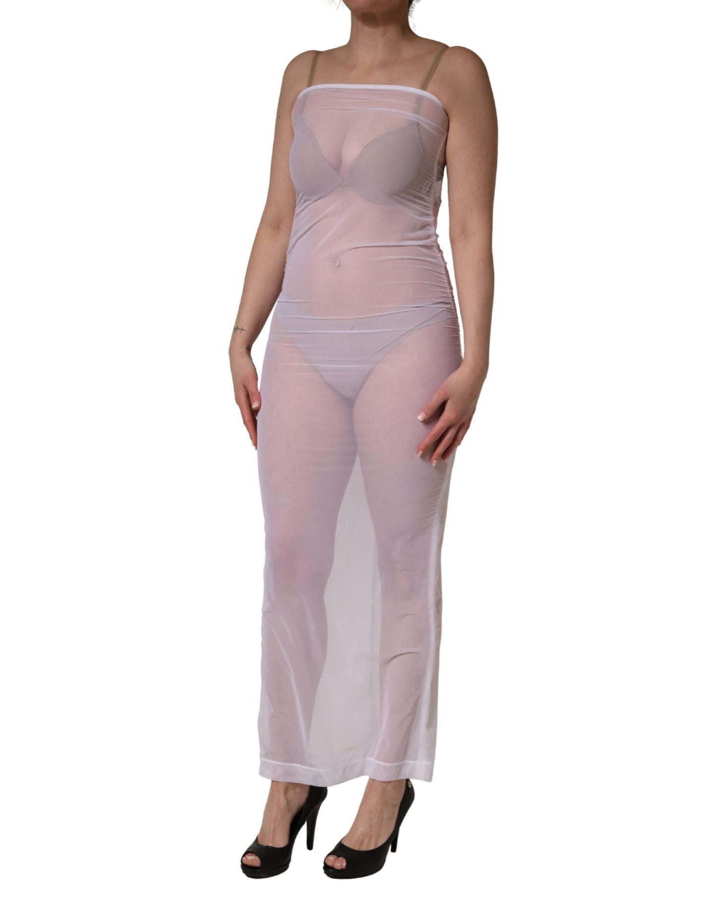 Robe longue fourreau Dolce & Gabbana en nylon extensible transparent blanc