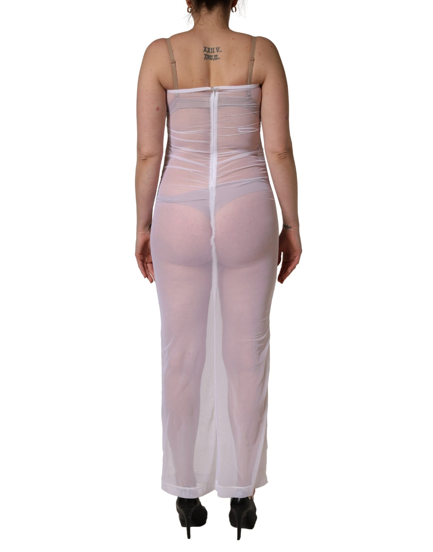 Robe longue fourreau Dolce & Gabbana en nylon extensible transparent blanc