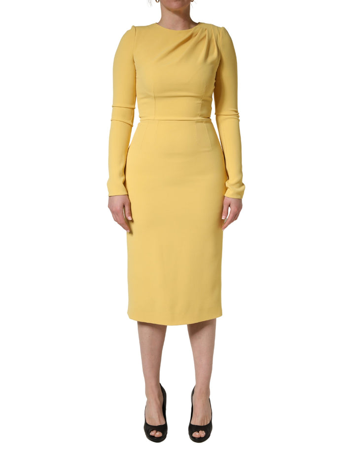 Vestido midi tipo tubo de seda amarilla de manga larga de Dolce & Gabbana