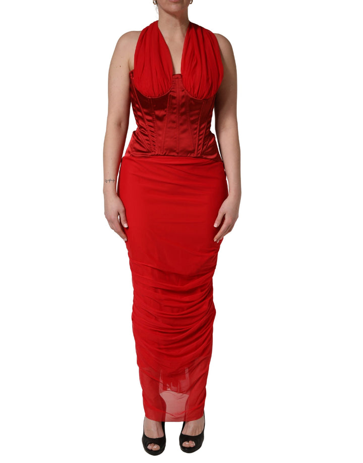Vestido rojo halter encorsetado sin mangas de Dolce & Gabbana
