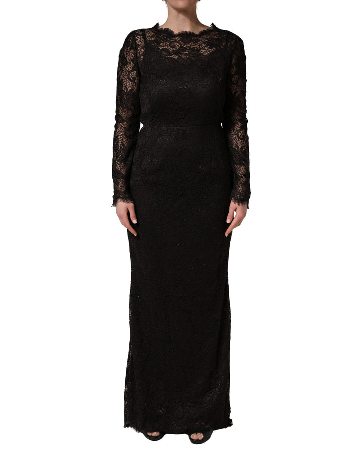 Vestido largo maxi Dolce & Gabbana de encaje floral negro