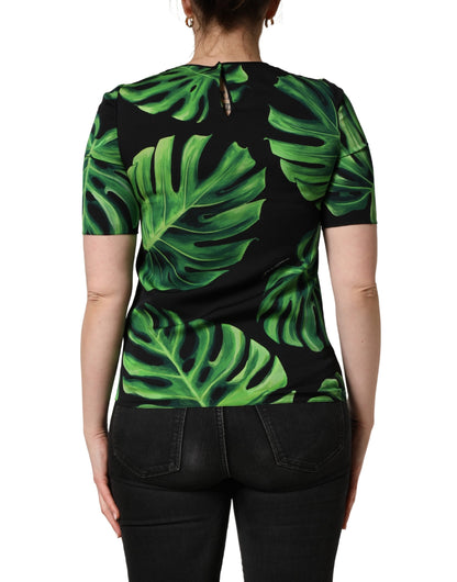 Dolce & Gabbana Black Philodendron Print Silk Blouse Top