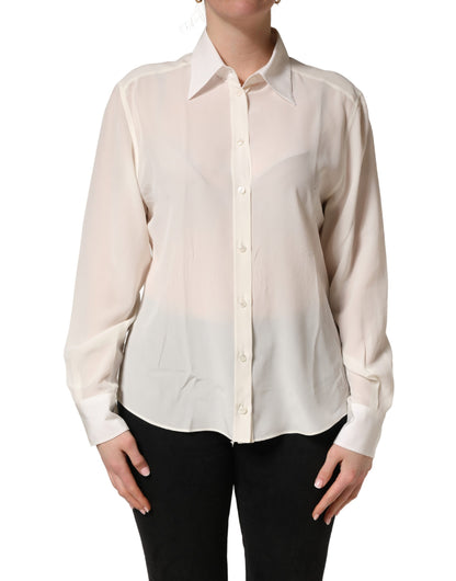 Blusa de manga larga con cuello, blanca roto, de Dolce & Gabbana
