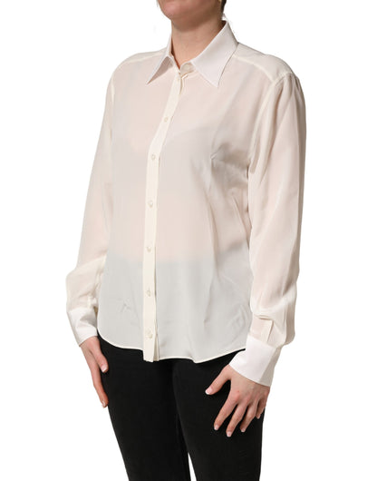 Blusa de manga larga con cuello, blanca roto, de Dolce & Gabbana