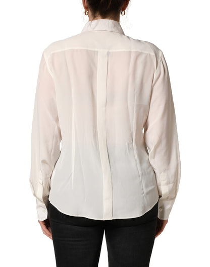 Blusa de manga larga con cuello, blanca roto, de Dolce & Gabbana