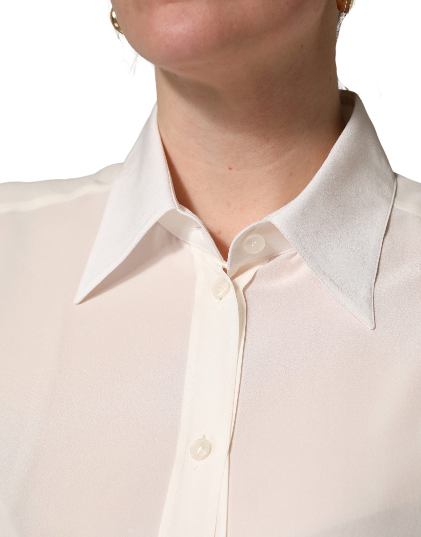 Blusa de manga larga con cuello, blanca roto, de Dolce & Gabbana