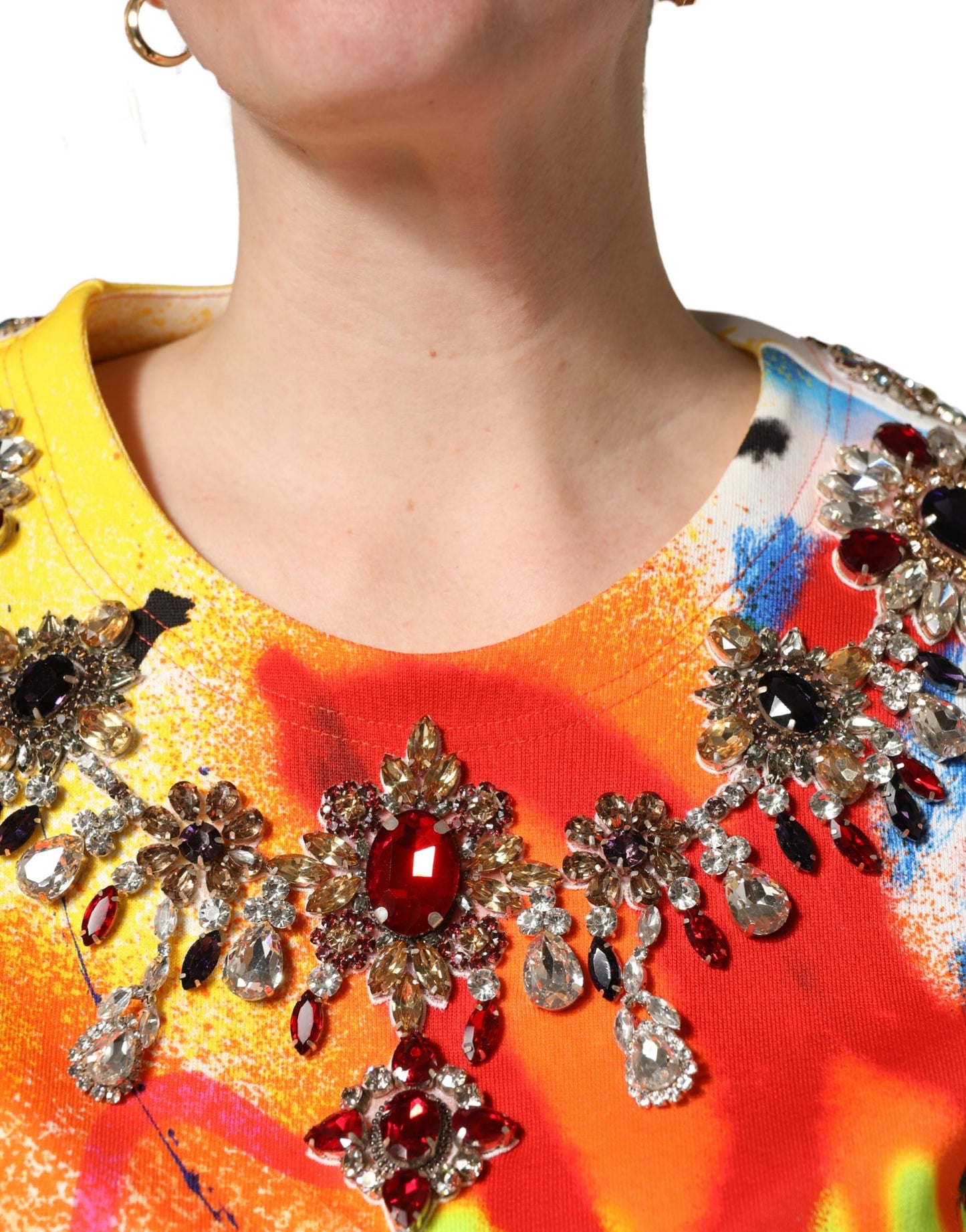 Dolce & Gabbana Multicolor Graffiti Crystals Crop Jersey Top