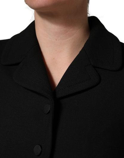 Dolce & Gabbana Black Collared Short Sleeves Cropped Blouse Top