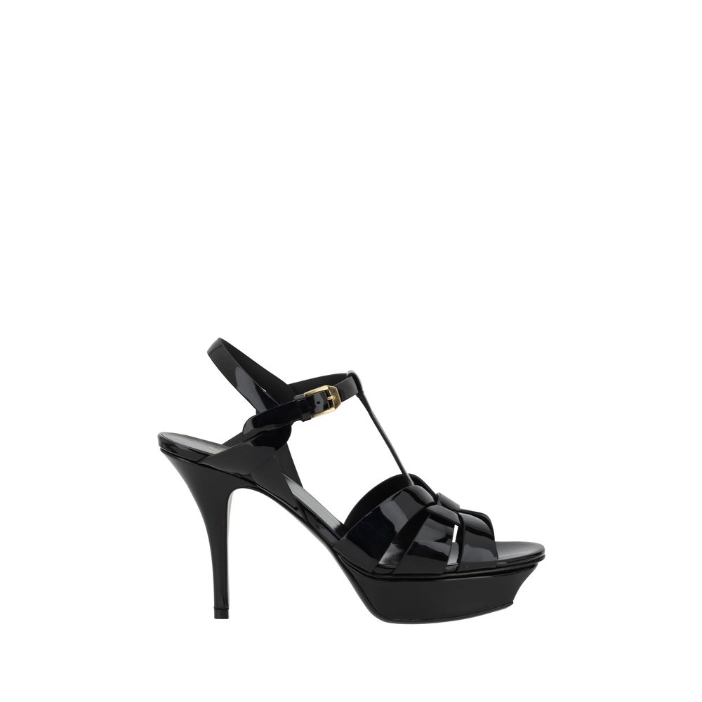 Sandalias Saint Laurent de tacón de aguja en piel de becerro negra Bos Taurus