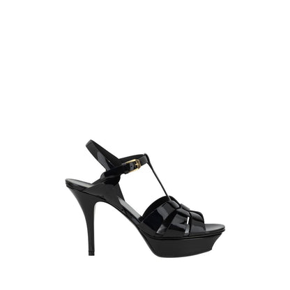 Sandalias Saint Laurent de tacón de aguja en piel de becerro negra Bos Taurus