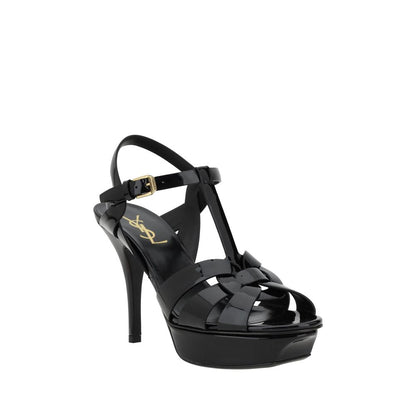 Sandalias Saint Laurent de tacón de aguja en piel de becerro negra Bos Taurus