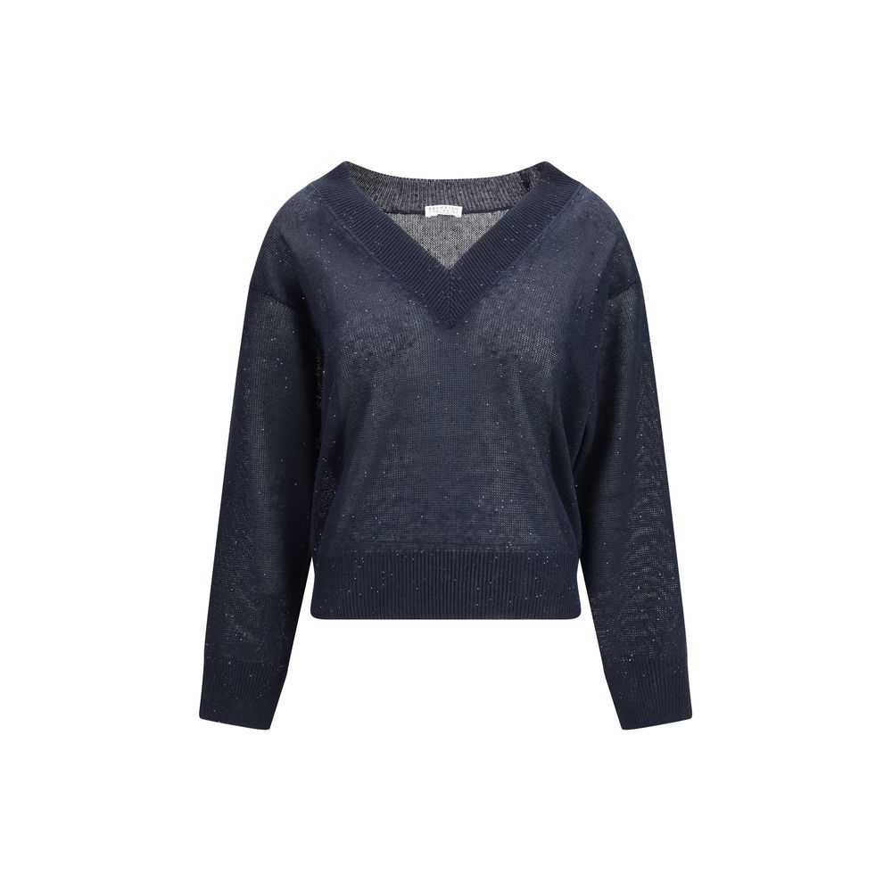 Camiseta de lino azul Brunello Cucinelli
