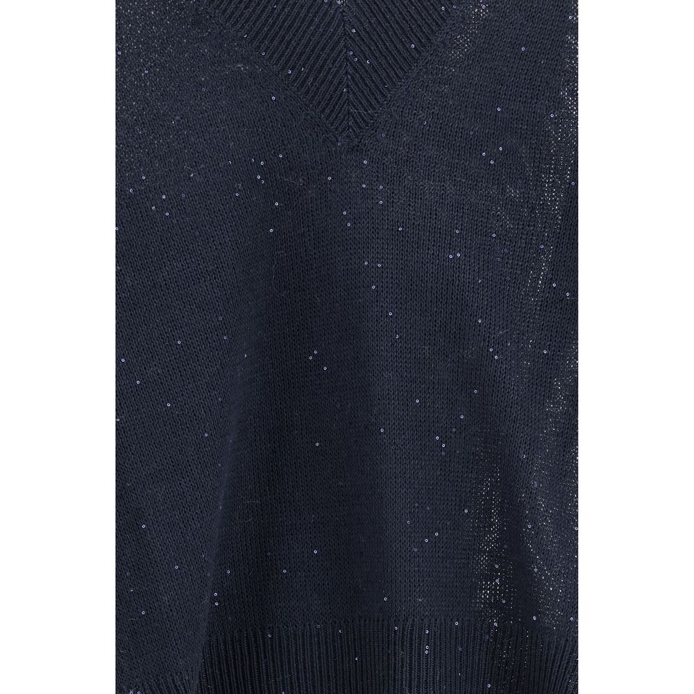 Camiseta de lino azul Brunello Cucinelli