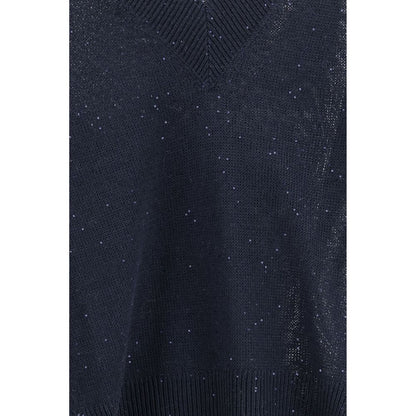 Camiseta de lino azul Brunello Cucinelli