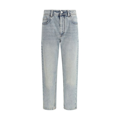 Jean droit Brunello Cucinelli en coton bleu