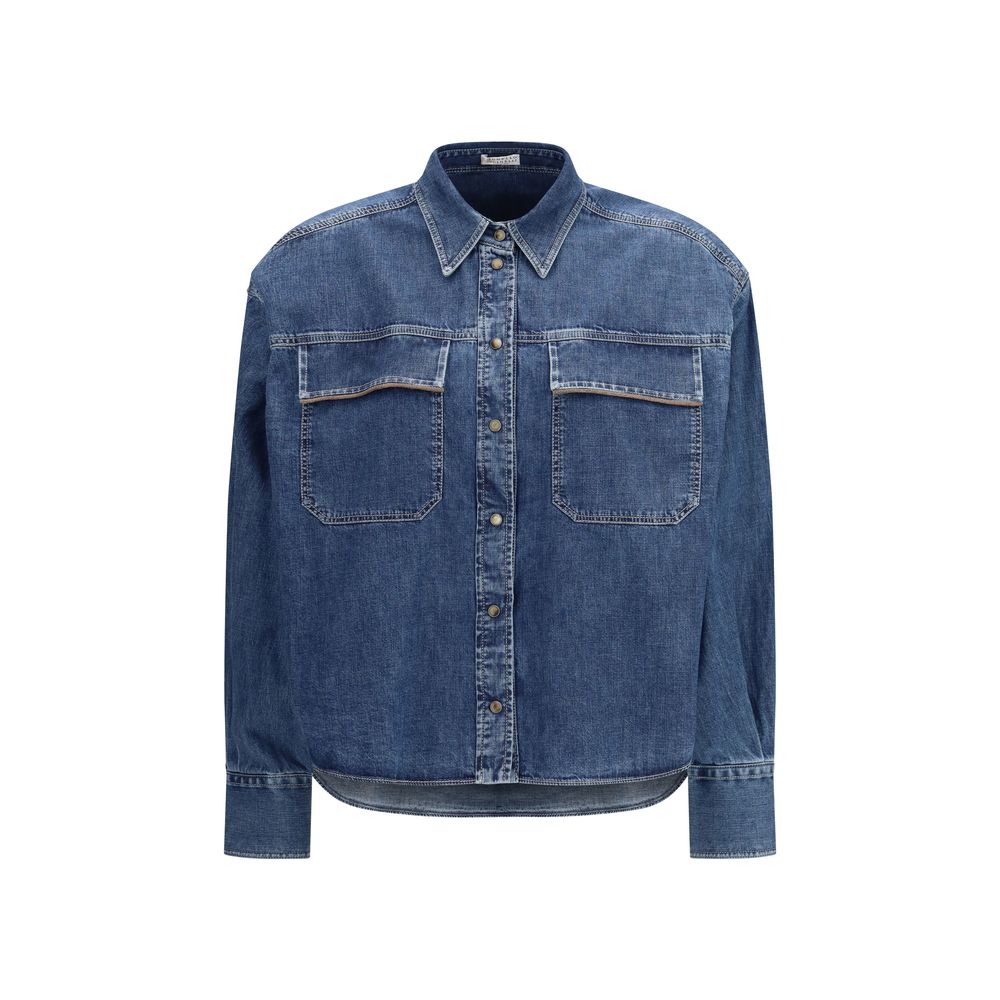 Camisa de denim azul Brunello Cucinelli