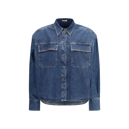 Camisa de denim azul Brunello Cucinelli