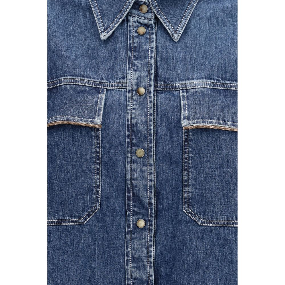 Camisa de denim azul Brunello Cucinelli
