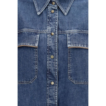Camisa de denim azul Brunello Cucinelli