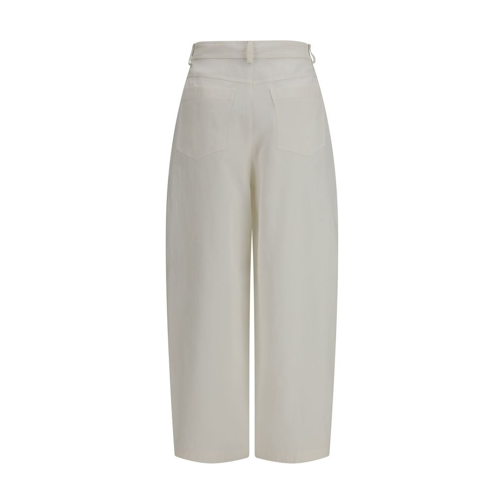 Pantalon décontracté en soie beige Brunello Cucinelli