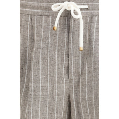 Pantalon décontracté en lin beige Brunello Cucinelli