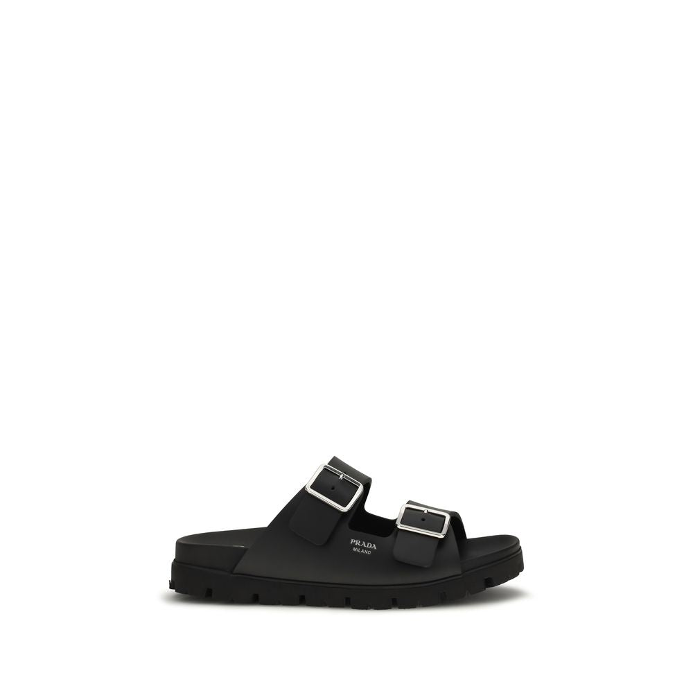 Sandalias planas Prada de piel de becerro negra Bos Taurus