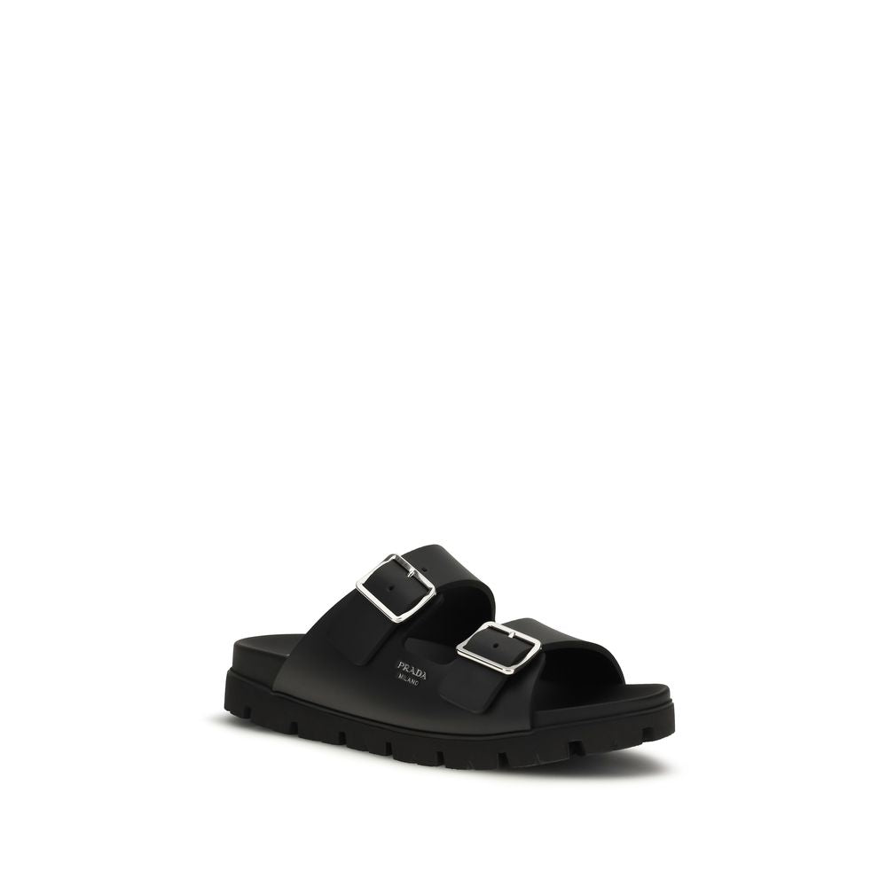Sandalias planas Prada de piel de becerro negra Bos Taurus