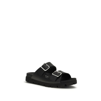 Sandalias planas Prada de piel de becerro negra Bos Taurus