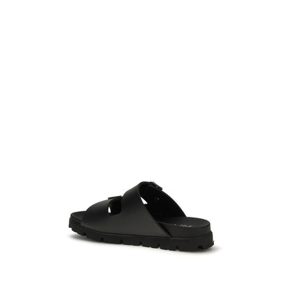 Sandalias planas Prada de piel de becerro negra Bos Taurus