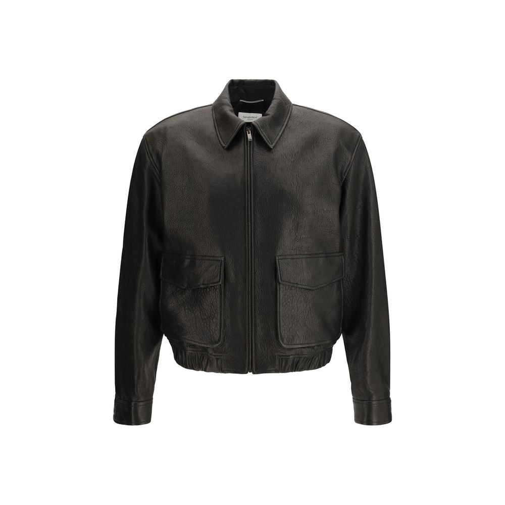 Chaqueta Saint Laurent negra de piel de cordero Ovis Aries Aries