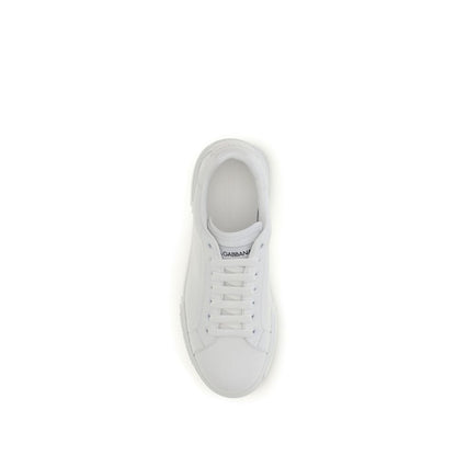 Dolce & Gabbana White Calf Leather Bos Taurus Low Top Sneakers