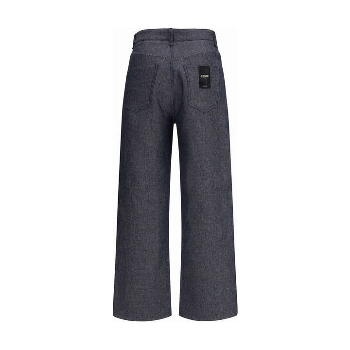 Fendi Blue Linen Relaxed Fit Jeans